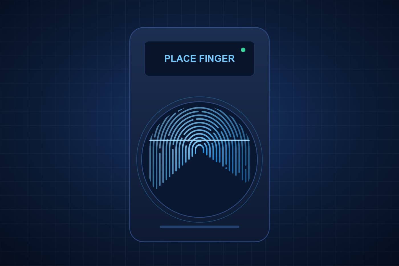 Illustration of a fingerprint biometric machine with its scanning sensor